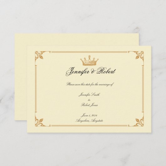 Kroonregentschap in goud en ivoor Save the Date (Voorkant / Achterkant)