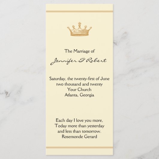 Kroonregentschap in Goud en Ivoor Trouwprogramma Programmakaart (Voorkant)