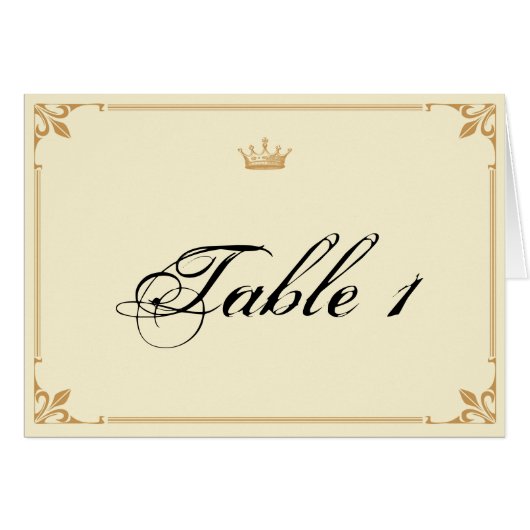 kroonregime in Gold Ivory Wedding Table Number (Voorkant Horizontaal)