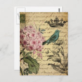 kroonschrift hydrangea vogel botanisch briefkaart (Voorkant / Achterkant)