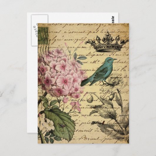 kroonschrift hydrangea vogel botanisch briefkaart (Voorkant / Achterkant)