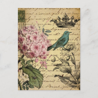 kroonschrift hydrangea vogel botanisch briefkaart