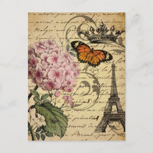 kroonschrift hydrangea vogel botanisch briefkaart (Voorkant)