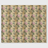 kroonschrift hydrangea vogel botanisch cadeaupapier (Vlak)