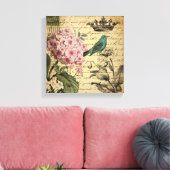 kroonschrift hydrangea vogel botanisch canvas afdruk (Insitu (Woonkamer))