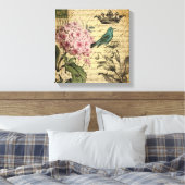 kroonschrift hydrangea vogel botanisch canvas afdruk (Insitu (Slaapkamer))