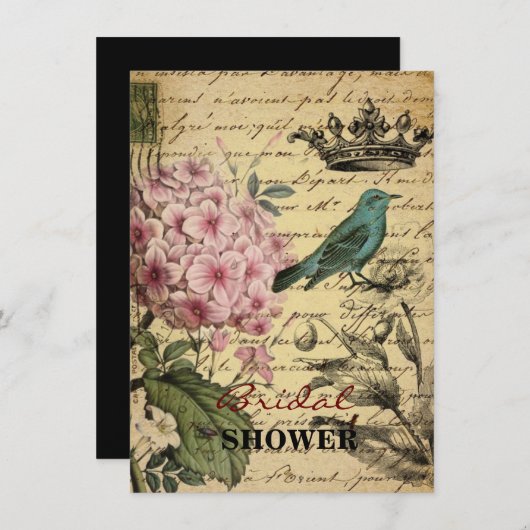 kroonschrift hydrangea vogel botanisch kaart (Voorkant / Achterkant)