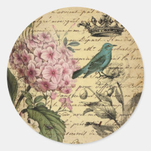 kroonschrift hydrangea vogel botanisch ronde sticker
