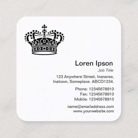 Kroonsymbool - Zwart op wit Vierkante Visitekaartje (Achterkant)