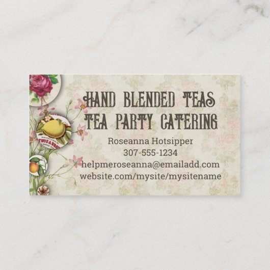 kroontheepot fruitbloem hand gemengde thee visitekaartje (Achterkant)