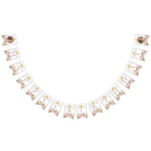 Kroonvlinders Roze Bloemen Foto Gelukkige Verjaard Vlaggetjes (Alle)