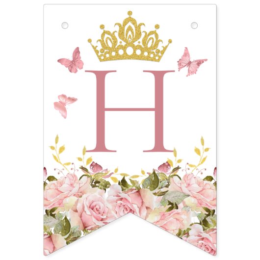 Kroonvlinders Roze Bloemen Foto Gelukkige Verjaard Vlaggetjes (Tweede vlag)