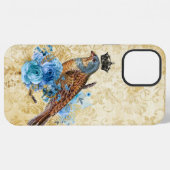 kroonvogel Blauwe Floral iPhone Hoesje (Achterkant horizontaal)