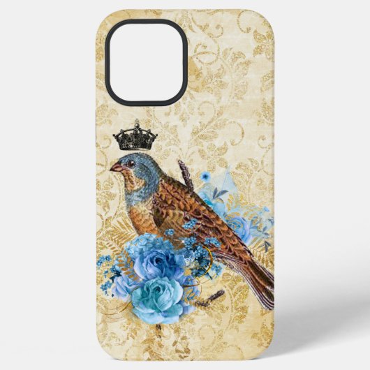kroonvogel Blauwe Floral iPhone Hoesje (Achterkant)