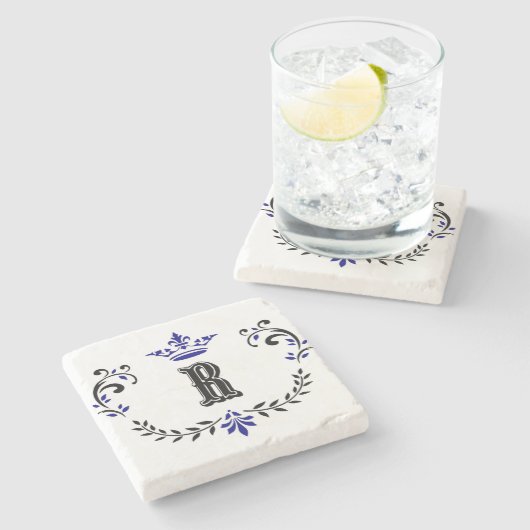 Kroonweimonogram "R" Stenen Onderzetter (Zijkant)