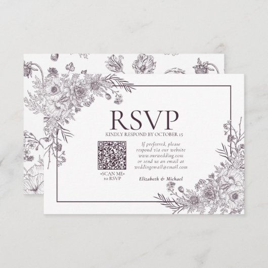  krottenwijk Paarse platte lijn Art QR-code RSVP (Voorkant / Achterkant)