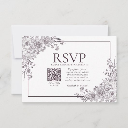  krottenwijk Paarse platte lijn Art QR-code RSVP Kaartje (Voorkant)