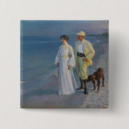 Kroyer - De kunstenaar en zijn vrouw op het strand Vierkante Button 5,1 Cm