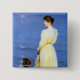 Kroyer - De vrouw van de kunstenaar en de hond van Vierkante Button 5,1 Cm