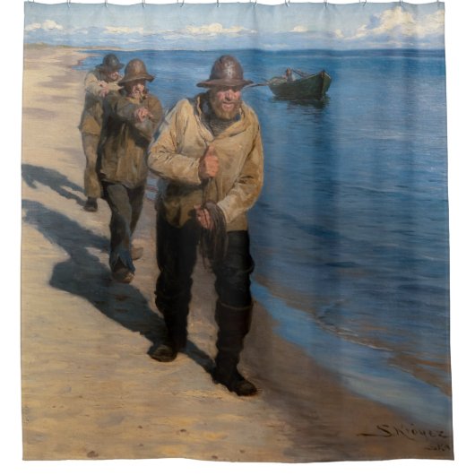 Kroyer - Drie vissers die een boot trekken Douchegordijn (Voorkant)