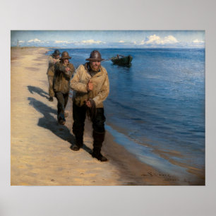 Kroyer - Drie vissers die een boot trekken Poster