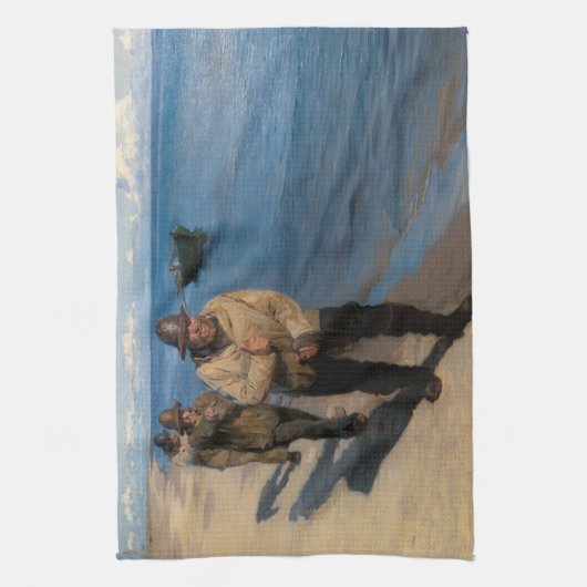 Kroyer - Drie vissers die een boot trekken Theedoek (Verticaal)