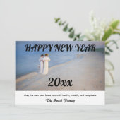 Kroyer - Happy New Year en Skagen Beach Feestdagenkaart (Staand voorkant)