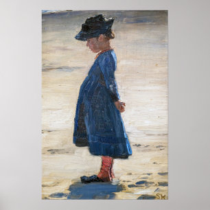 Kroyer - Klein meisje staand op het strand van Ska Poster