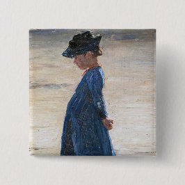Kroyer - Little Girl op Skagen Beach Vierkante Button 5,1 Cm