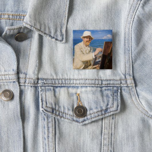 Kroyer - Self-Portreit in Skagen Beach Vierkante Button 5,1 Cm (In situ)