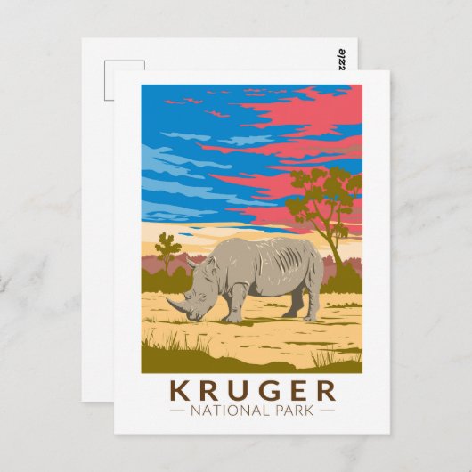 Kruger Nationaal Park Witte neushoorn Reiskunst Briefkaart (Voorkant / Achterkant)
