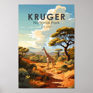 Kruger Nationaal Park Zuid-Afrika Giraffe Vintage Poster