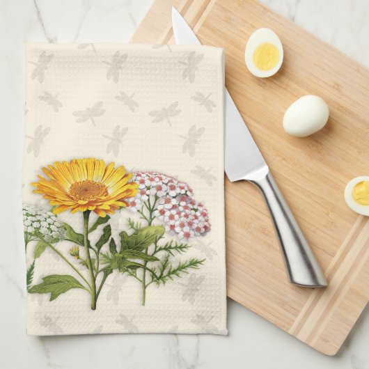 Kruid grenzen en libellen theedoek (Quarter Fold)