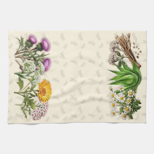 Kruid grenzen en libellen theedoek (Horizontaal)