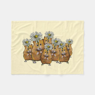 Kruid van Cute Hamsters Holding Daisies: Kunst Fleece Deken