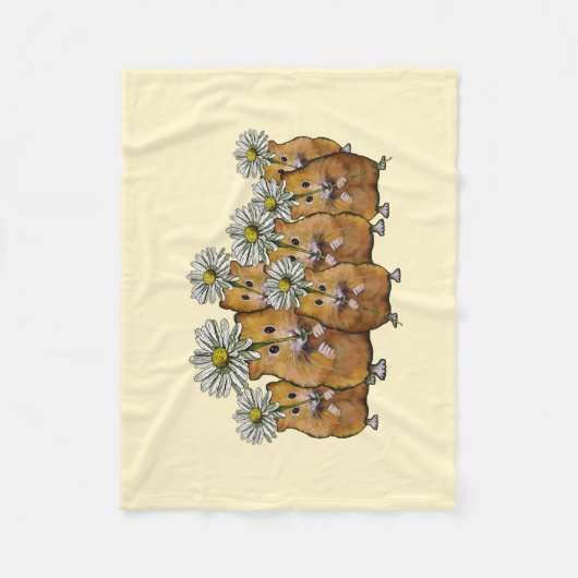 Kruid van Cute Hamsters Holding Daisies: Kunst Fleece Deken (Voorkant)