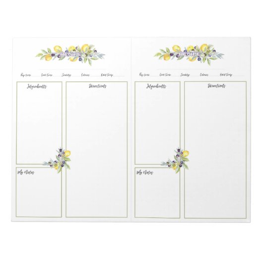 Kruiden Citroenen Mini Multomap Geen Lijnen Recept Notitieblok (Voorkant)