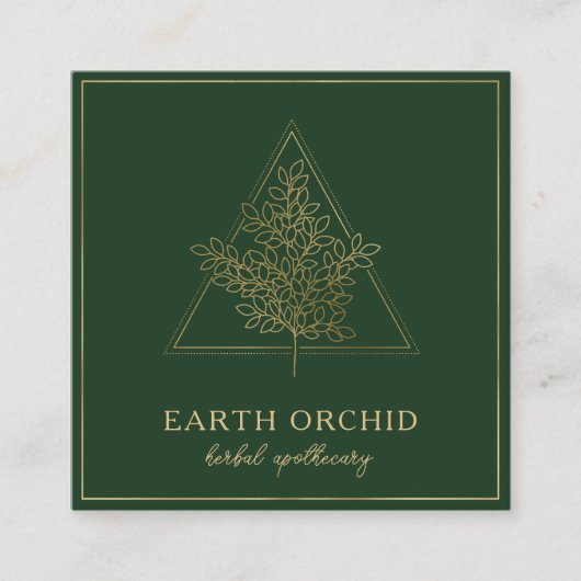 Kruiden en bloemen Apothecary Gold & Green Vierkante Visitekaartje (Voorkant)