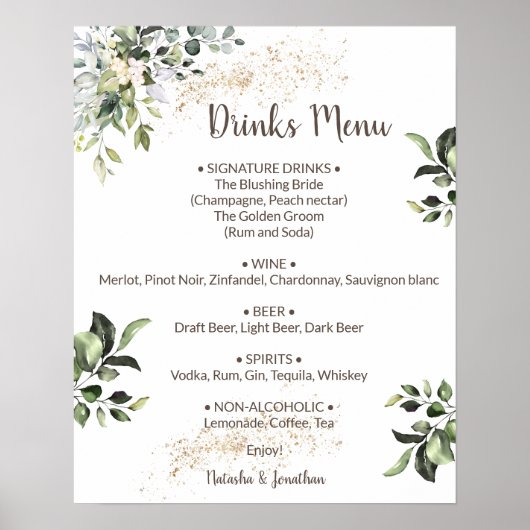 Kruiden- en groen drankjes menu trouwbord poster (Voorkant)