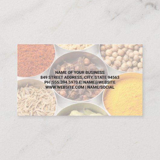 Kruiden en specerijen in blikjes visitekaartje (Achterkant)