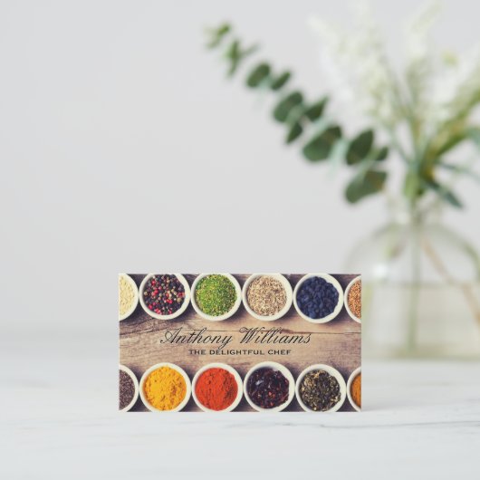 Kruiden en specerijen op tafel visitekaartje (Staand voorkant)