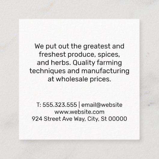 Kruiden en specerijen | Pick voor landbouwers Vierkante Visitekaartje (Achterkant)