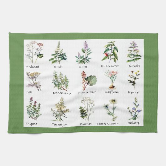 Kruiden en specerijen, volledige kleurenillustrati theedoek (Horizontaal)