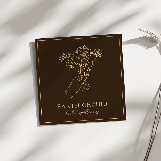 Kruiden + Floral Apothecary Gold & Brown Vierkante Visitekaartje