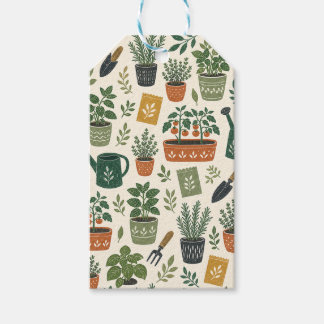 Kruiden in potten en tomaat tuin botanisch patroon cadeaulabel