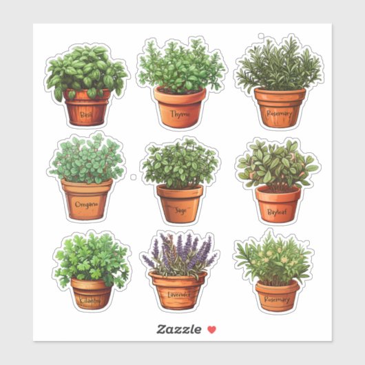 Kruiden in Terracotta Pots Stickers (Vel)