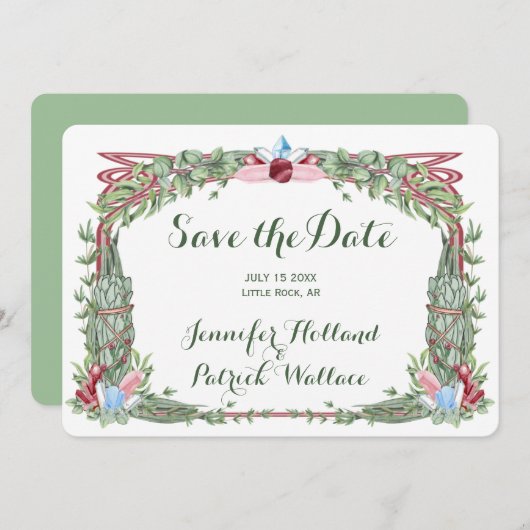Kruiden Keltische Salie & Kristallen Bewaar de Dat Save The Date (Voorkant / Achterkant)