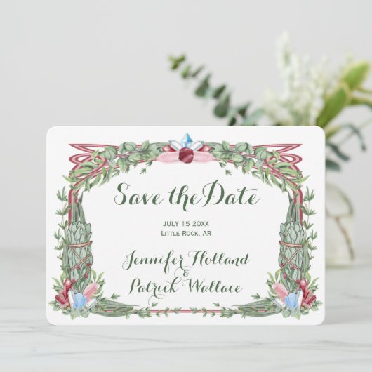 Kruiden Keltische Salie & Kristallen Bewaar de Dat Save The Date (Staand voorkant)