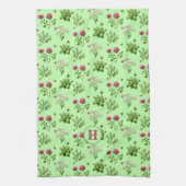 Kruiden n Bijen Roze Groen Monogram Initiaal Theedoek (Verticaal)