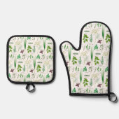Kruiden ontwerp ovenwant & pannenlap set (Voorkant)